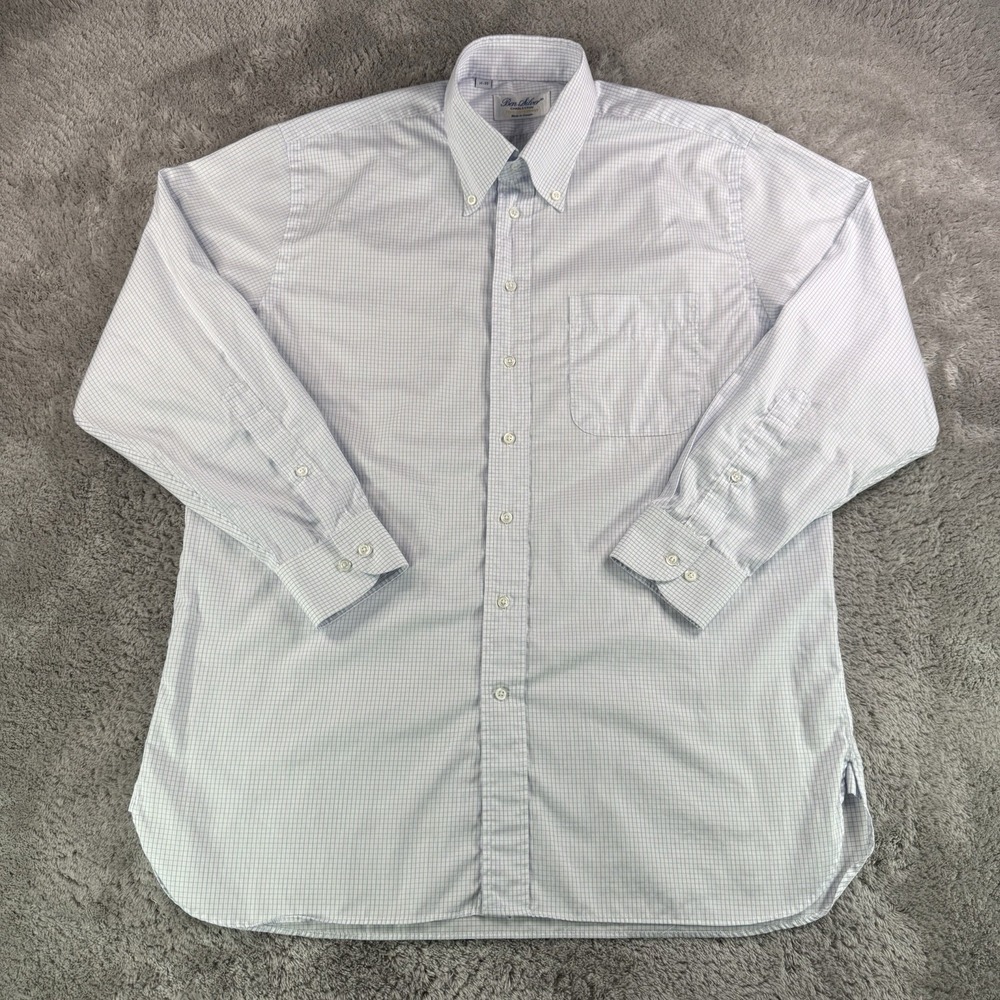 Ben Silver Charleston Dress Shirt Mens 16-33 Blue Check Button Down Made Canada